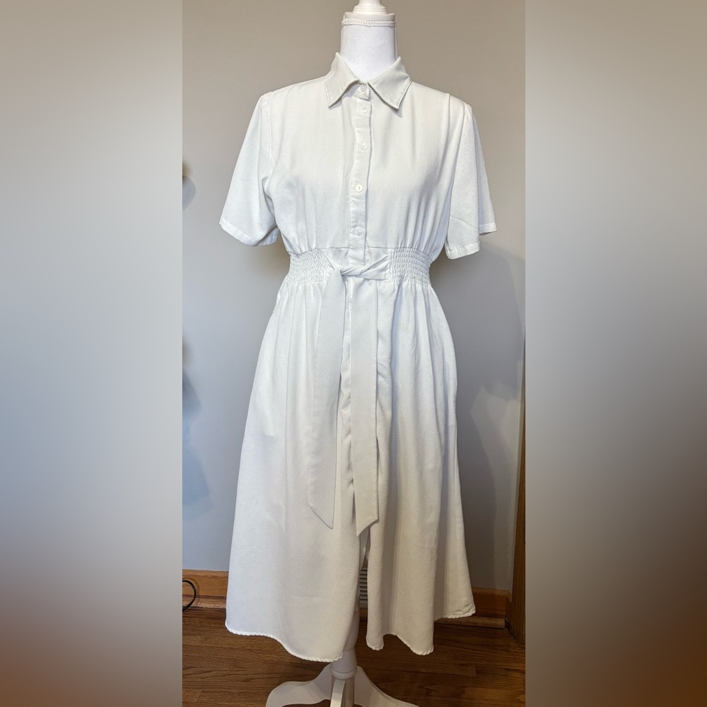 Elegant White Button-Down Dress